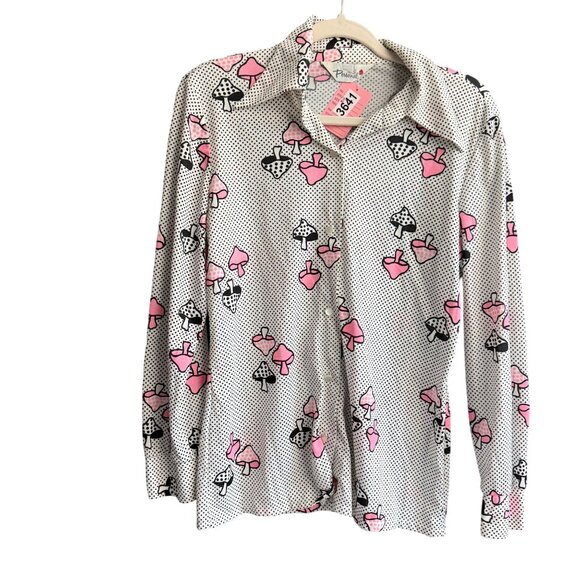 Personal Mushroom Polka Dots Button Front Shirt Top Womens 12 White Black - Picture 1 of 7